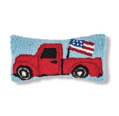 C & F Home C&f Home Patriotic Retro Red Pickup Truck W/ Waving American Flag Hooked Mini Accent Pillow, 6" X 12 In Blue
