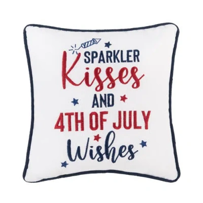 C & F Home C&f Home Patriotic "sparkler Kisses & 4th Of July Kisses" Embroidered Mini Square Accent Pillow, 10" In White