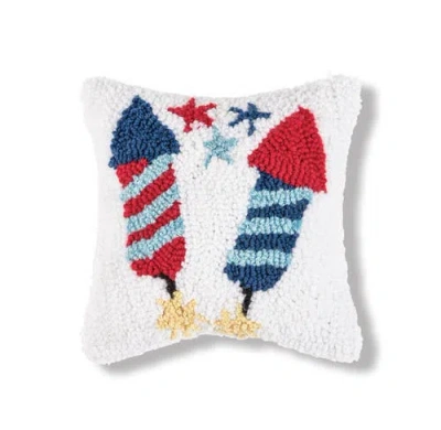 C & F Home C&f Home Patriotic Stars & Rocket Fireworks Hooked Mini Accent Pillow, 8" X 8" In White