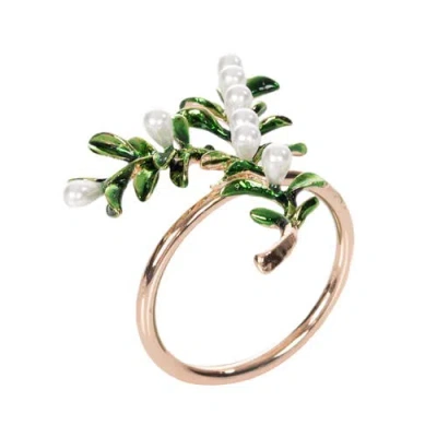 C & F Home C&f Home Pearls And Leaves Tabletop Napkin Rings Set Of 4 In Multi