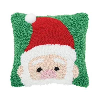 C & F Home C&f Home Christmas Peek-a-boo Santa On Green Background Small Petite Accent Hooked Throw Pillow, 8" 