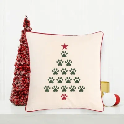 C & F Home Pet Holiday Christmas Tree Paws Embroidered Throw Pillow