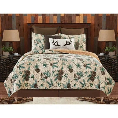 C & F Home Pinecone Print Reversible Reversible Quilt Set In Tan