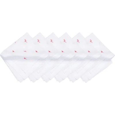 C & F Home C&f Home Pink Flamingo Embroidered Machine Washable Hemstitch Napkins Set Of 6 In White