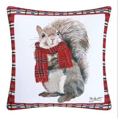C & F Home C&f Home Plaid Squirrel With Scarf Premium Indoor/outdoor Christmas Accent Throw Pillow, 18" X 18" In Multi