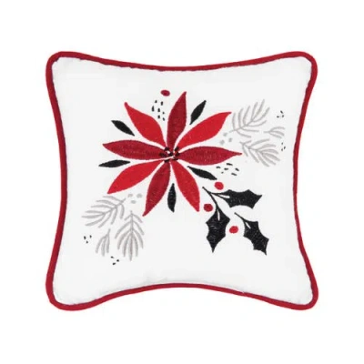 C & F Home C&f Home Poinsettia & Mistletoe Embroidered Small Christmas Accent Pillow, 8" X 8" In White