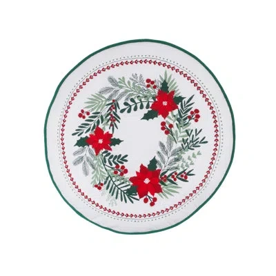 C & F Home Poinsettia Wreath Round Shaped Embroidered Christmas Throw Pillow 18" X 18" In Green