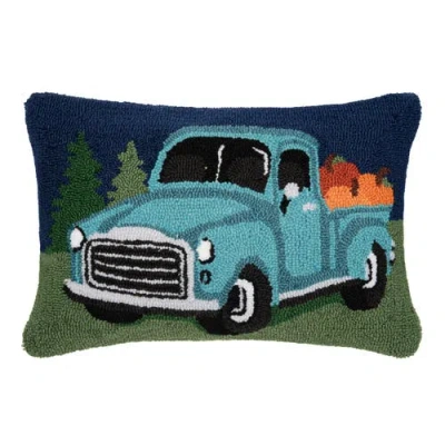 C & F Home C&f Home Pumpkin Truck Hooked Pillow In Blue