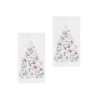 C & F Home C&f Home Puppy Dogs Christmas Tree Flour Sack Kitchen Dishtowels, Set Of 2 In White