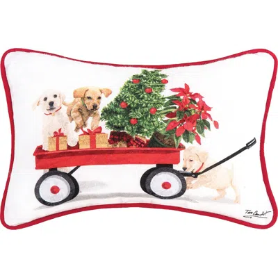 C & F Home C&f Home Puppy Wagon Printed Small Christmas Accent Pillow, 8" X 12" In White