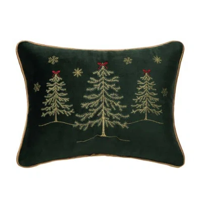 C & F Home C&f Home Red Bow Christmas Tree Forest Embroidered Mini Accent Throw Pillow 12" X 16" In Green
