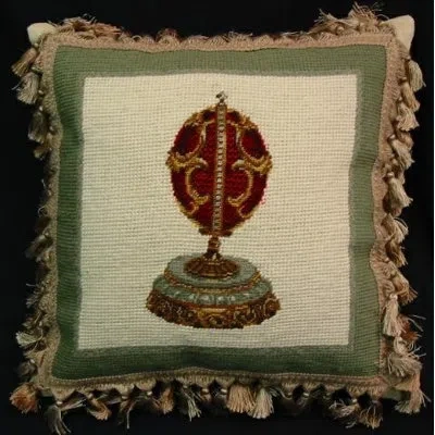 C & F Home Red Faberge Egg Easter Needlepoint/petit Point Pillow In Green;cream