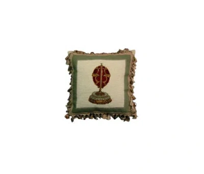 C & F Home C&f Home Red Faberge Egg Vintage Needlepoint Accent Throw Pillow 17" X 17" In Green