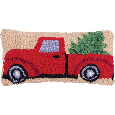 C & F Home C&f Home Red Truck W/ Christmas Tree Hooked Petite/small Accent Pillow, 6" X 12"