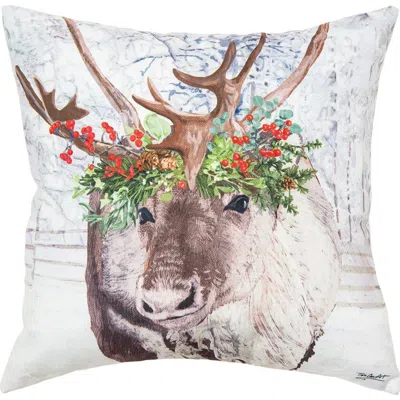 C & F Home C&f Home Reindeer Holly Flower Crown Indoor And Outdoor Christmas Throw Pillow, 18" X 18" In Multi