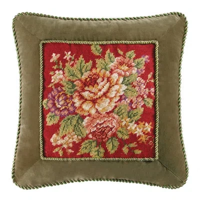 C & F Home Rossa Needlepoint Pillow In Green;red
