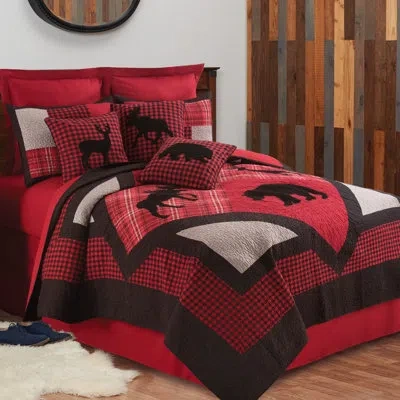 C & F Home Russell Cotton Reversible Quilt Set In Red,black