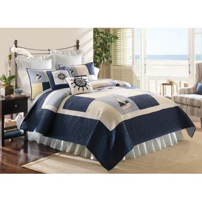 C & F Home Sailing Cotton Reversible Quilt In Blue
