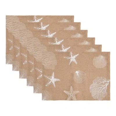C & F Home C&f Home Sandy Coast Starfish Coral Shells Placemats Set Of 6 Beach Coastal, 14" X 20" In Brown