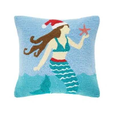 C & F Home C&f Home Santa Star Mermaid Hooked Christmas Throw Pillow, 18" X 18" In Blue