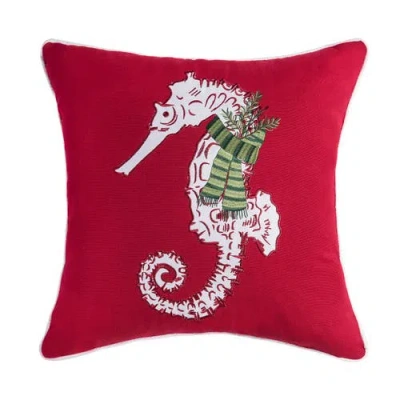 C & F Home C&f Home Sea Life Seahorse Christmas Throw Pillow, 18" X 18" In Red