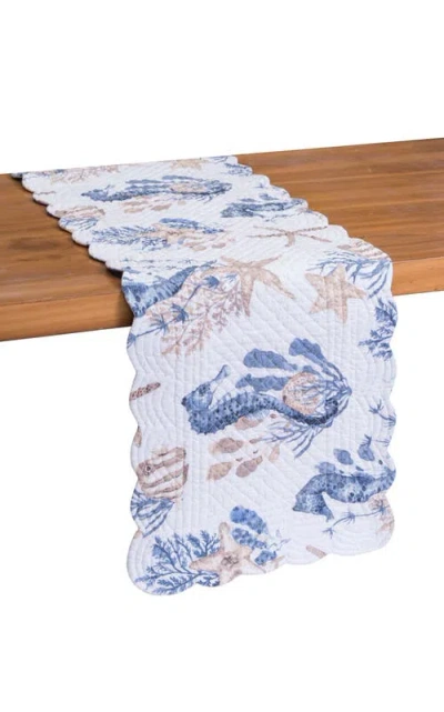 C & F Home C&f Home Seahorse Sands Reversible Graphic Print Machine Washable Scallop Quilt Table Runner 14" X 5 In Blue