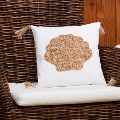 C & F Home Shell Handmade Wood Beaded Throw Pillow In Orange