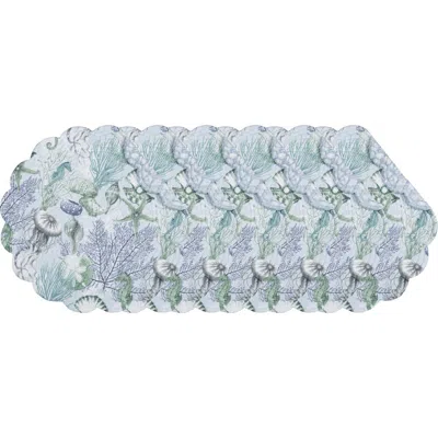 C & F Home C&f Home Shoreline Waters Scalloped Round Placemats Set Of 6 Nautical Design Coral, 17" In Blue