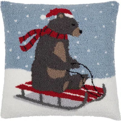 C & F Home C&f Home Sledding Bear Hooked Christmas Throw Pillow, 18" X 18" In Blue