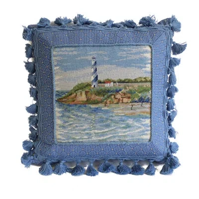 C & F Home Southern Lighthouse Needlepoint Throw Pillow In Blue;green