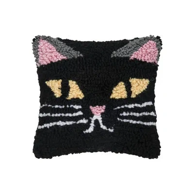 C & F Home Spooky Cat Face Hooked Petite Halloween Throw Pillow In Black