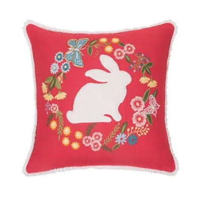 C & F Home Spring Bunny Applique And Embroidered Wreath Decorative Throw Pillow In Pink