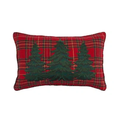 C & F Home Spruce Tree Embroidered On Plaid Christmas Throw Pillow 14" X 22" In Multi
