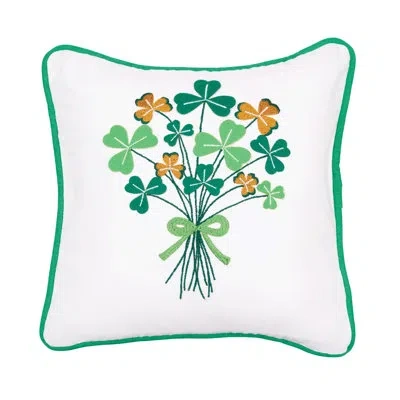 C & F Home St. Patrick's Day Embroidered Shamrock Bouquet Throw Pillow In White;green;orange