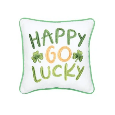 C & F Home C&f Home St. Patrick's Day "happy Go Lucky" Embroidered Mini Cotton Accent Pillow, 10" X 10" In Green