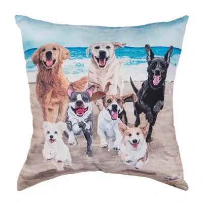 C & F Home Summer Cheerful Beach Dogs Graphic Print Throw Pillow 18" X 18" In Beige