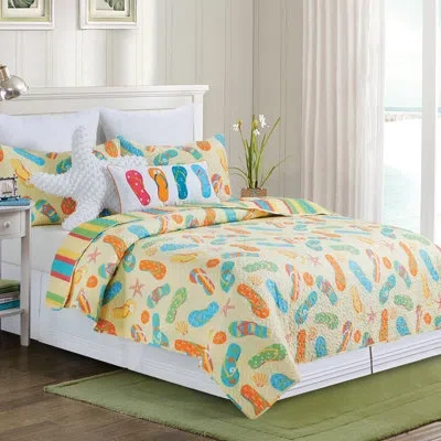C & F Home Sunny Splash Cotton Reversible Quilt Set In Blue;yellow;orange