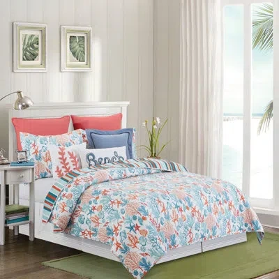 C & F Home Tangerine Coast Cotton Reversible Quilt Set In Blue