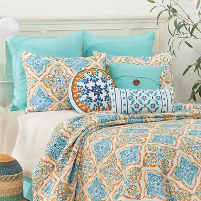 C & F Home Terrace Medallion Cotton Reversible Quilt Set In Blue