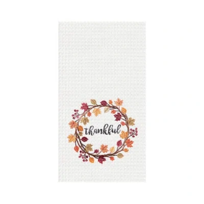 C & F Home C&f Home Thankful Wreath Embroidered Waffle Weave Kitchen Towel In White