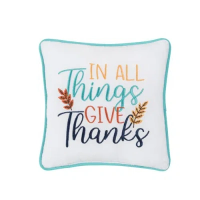 C & F Home C&f Home Thanksgiving "in All Give Thanks" Wheat Flowers Accent Small/petite Accent Pillow, 10" X 10 In Blue