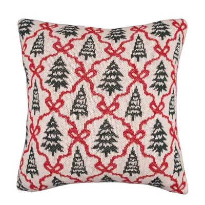 C & F Home Trees And Ribbon Bows Christmas Knitted Throw Pillow 20" X 20" In Multi