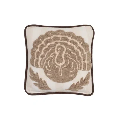 C & F Home Turkey Tan Harvest Fall Hooked Throw Pillow 12" X 12" In Beige