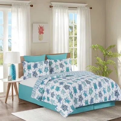 C & F Home Turtle Bay Cotton Reversible Quilt Set In Blue