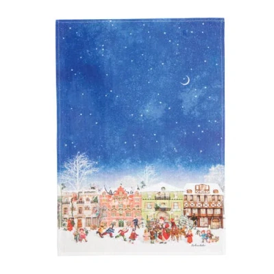 C & F Home C&f Home Vintage Houses With Santa Printed Flour Sack Cloth Christmas Xmas Kitchen Towel In Blue