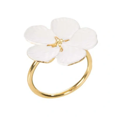C & F Home C&f Home White Flower Tabletop Napkin Rings Set Of 4 In Gold