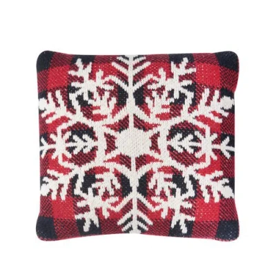 C & F Home C&f Home White Snowflake Plaid Knitted Cotton Christmas Accent Pillow, 12" X 12" In Red