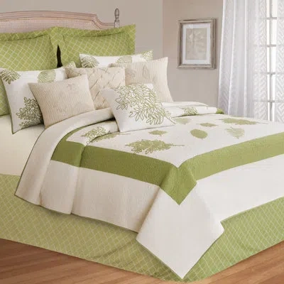 C & F Home Willow Sage Cotton Embroidered Reversible Quilt In Green,white