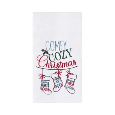 C & F Home C&f Home Winter "comfy Cozy Christmas" Sentiment Featuring Hanging Stockings Cotton Flour Sack Kitch In White