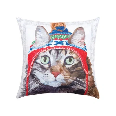 C & F Home C&f Home Winter Hat Cat Indoor/outdoor Christmas Holiday Throw Pillow, 18" X 18" In Gray